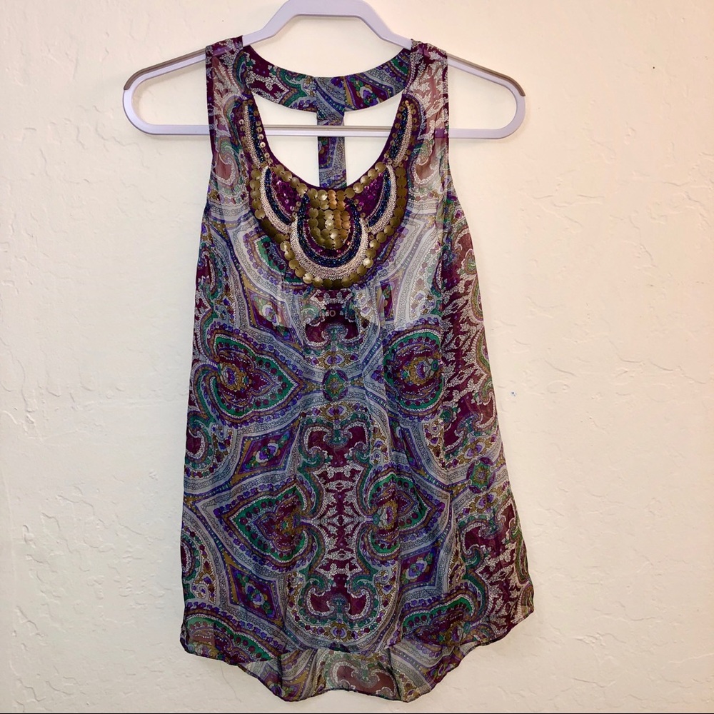 Sheer Embellished T-back Top M